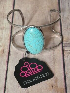 paparazzi Turquoise Oval Stone Silver Open Cuff Bracelet NWT